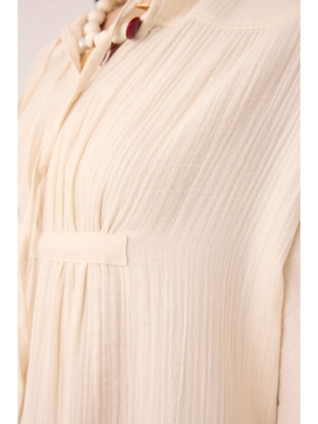 Bej Çok Büzgülü Müslin Tunik Kemik-1