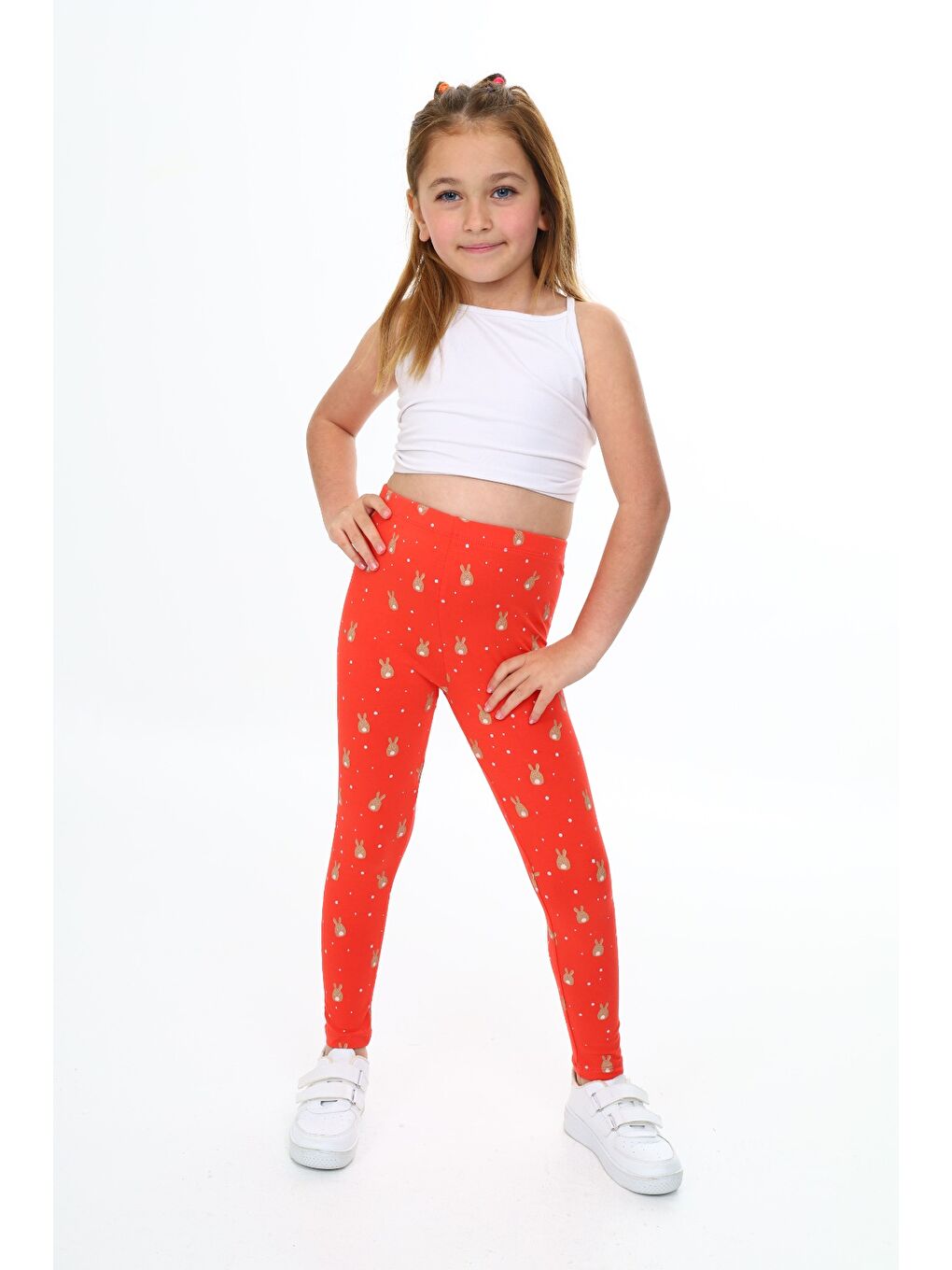 Kırmızı Kız Çocuk Baskılı Tayt-1