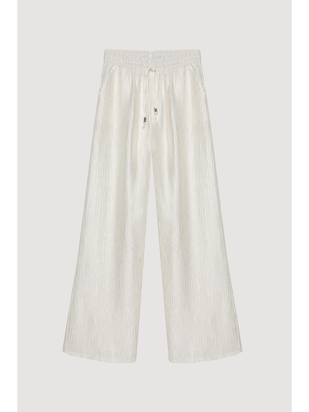 Beli Lastikli Dokulu Bol Pantolon Ekru