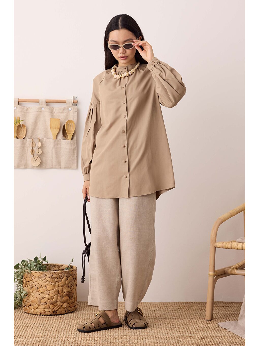 Kahverengi Balon Kollu Gömlek Latte