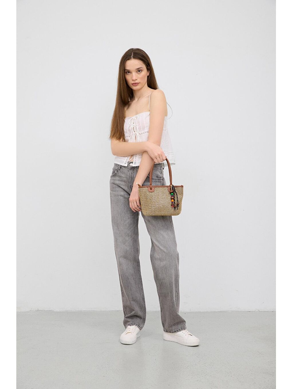 Kahverengi Roen Hasır Omuz Çantası Taba-3