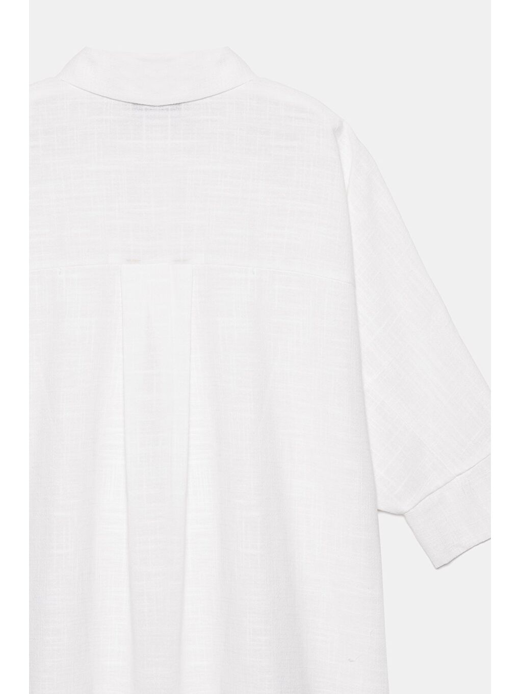 Beyaz Kadın Yarım Kol Rahat Kesim Oversize Gömlek - Keten-3