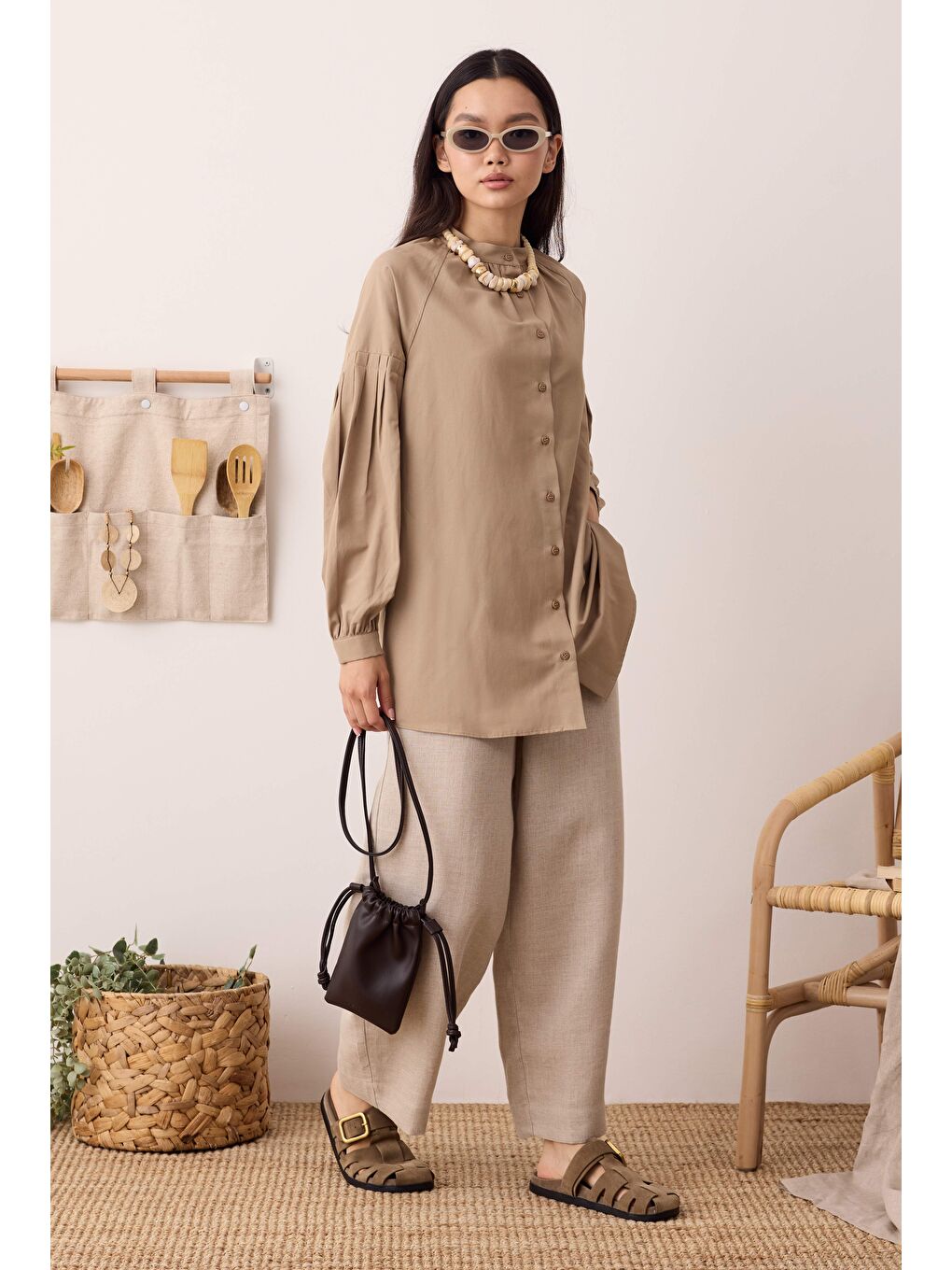 Kahverengi Balon Kollu Gömlek Latte-1