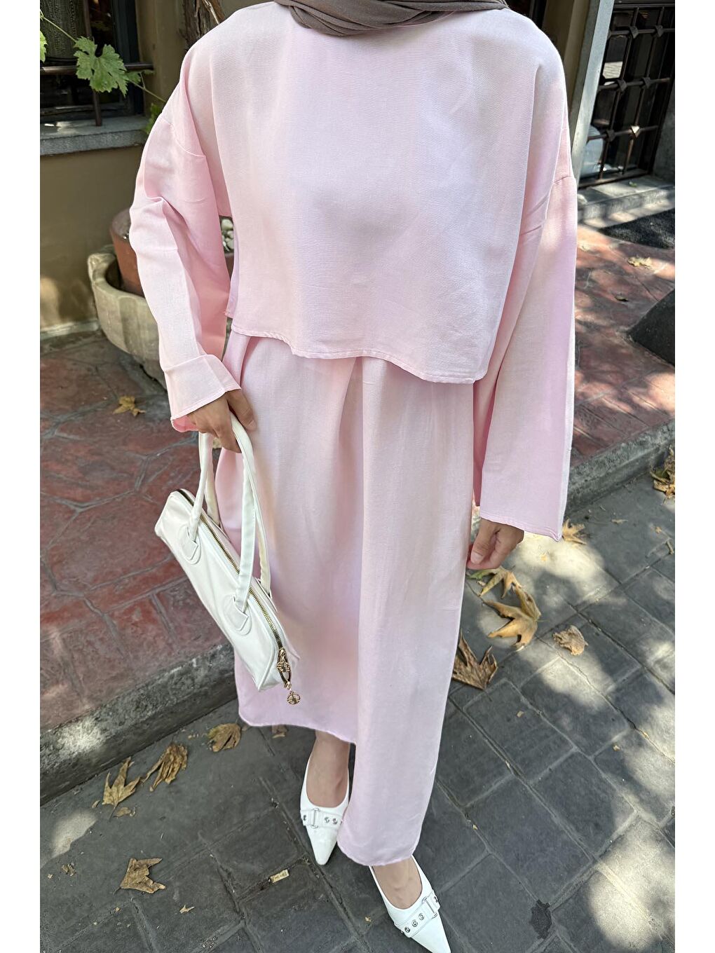Etekli Tesettür Takım Pembe-1