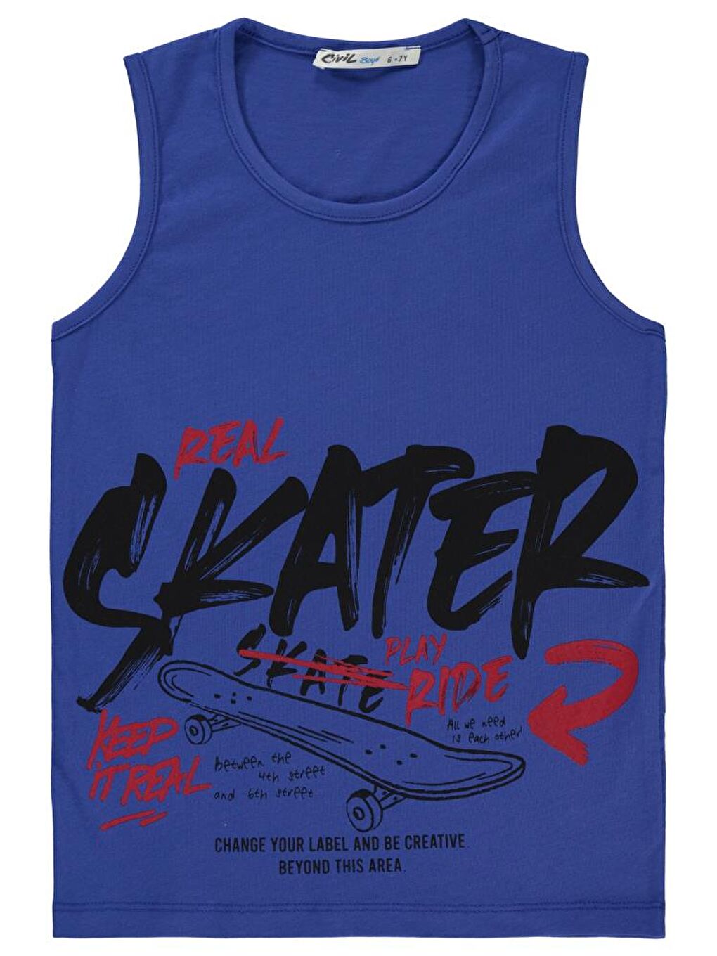 Mavi Boys Skater Baskılı 6-9 Yaş Tişört-1