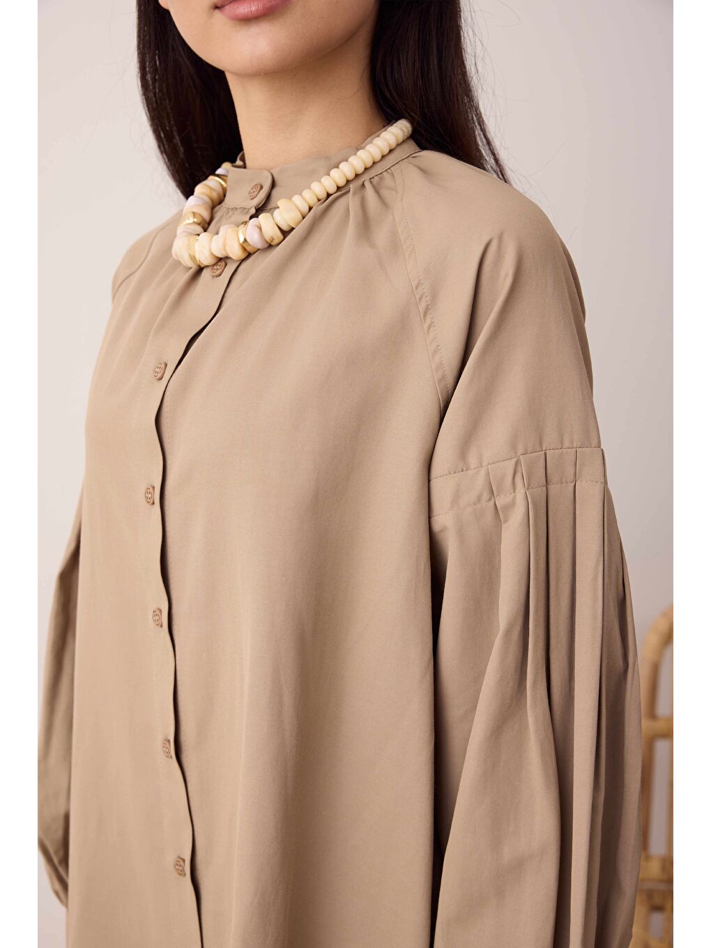 Kahverengi Balon Kollu Gömlek Latte-2