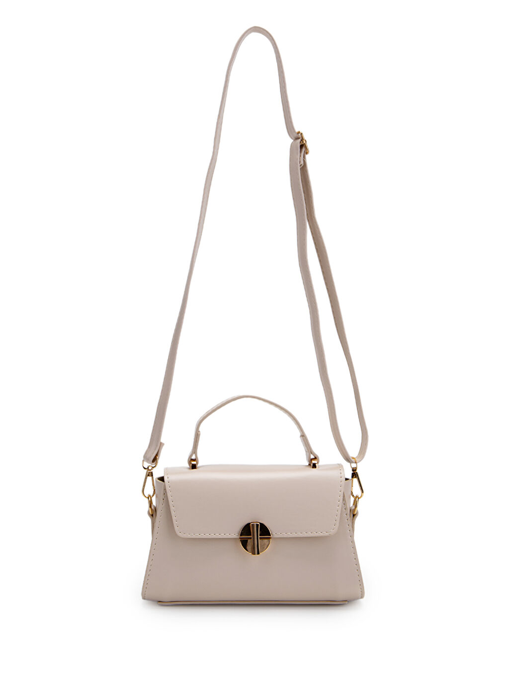 Ekru Uzun Askılı Suni Deri Kadın Çapraz Çanta Lenora Krem-1