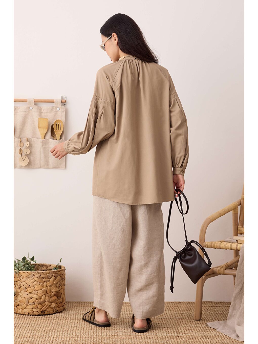 Kahverengi Balon Kollu Gömlek Latte-3