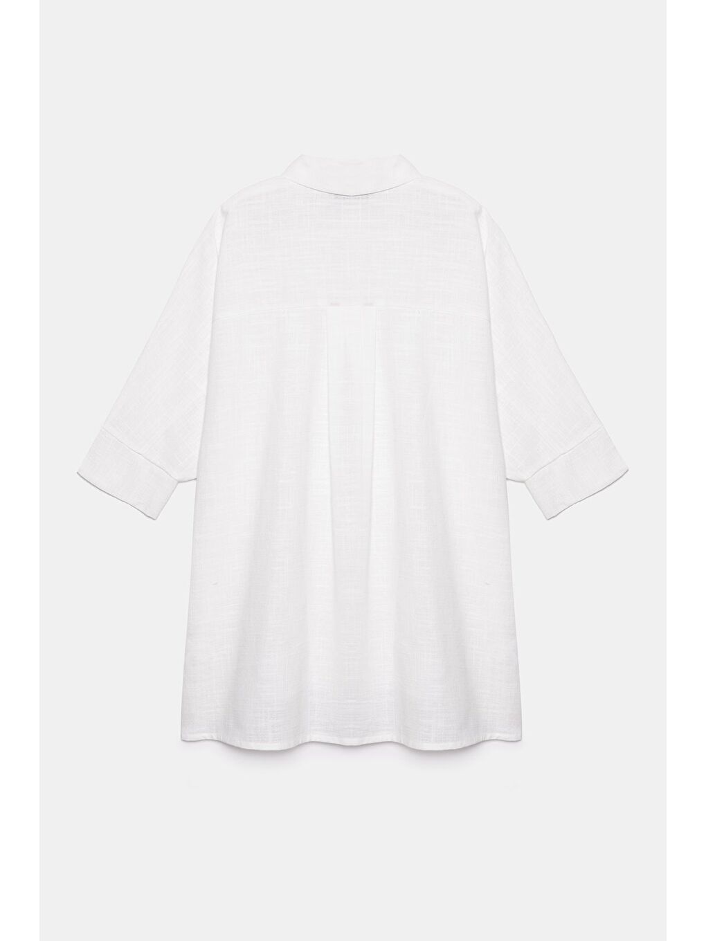 Beyaz Kadın Yarım Kol Rahat Kesim Oversize Gömlek - Keten-4