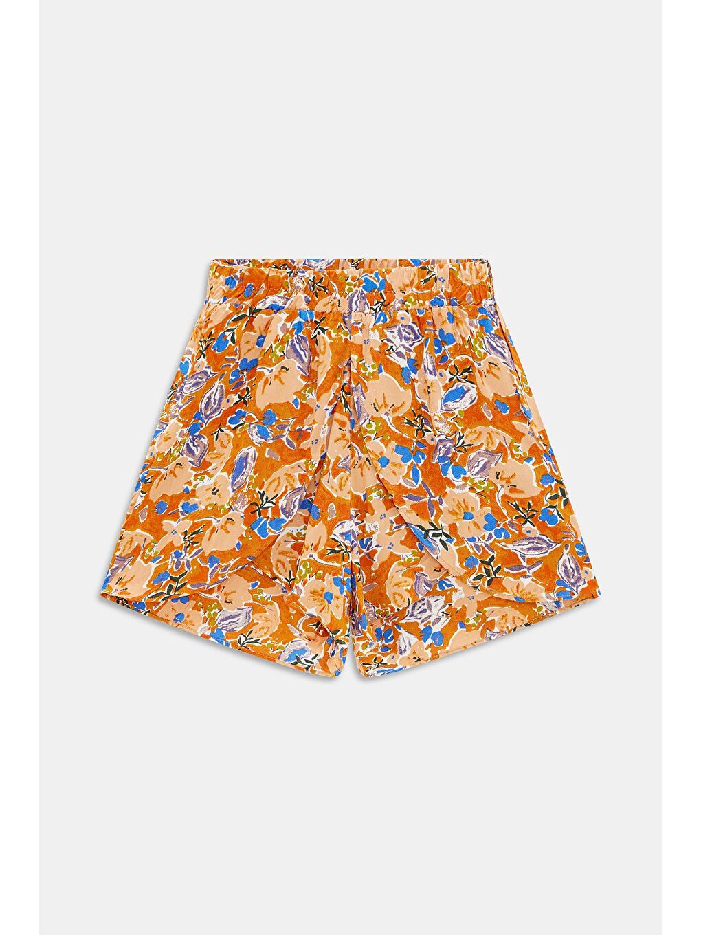 Beyaz Çok Renkli Kadın Beli Lastikli Önü Parçalı Dokuma Şort - Viskon