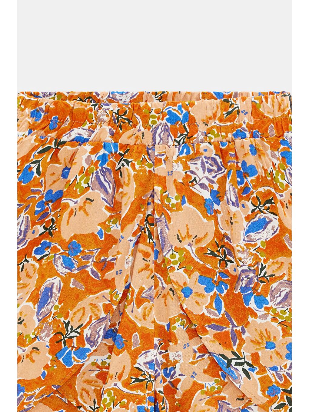 Beyaz Çok Renkli Kadın Beli Lastikli Önü Parçalı Dokuma Şort - Viskon-1