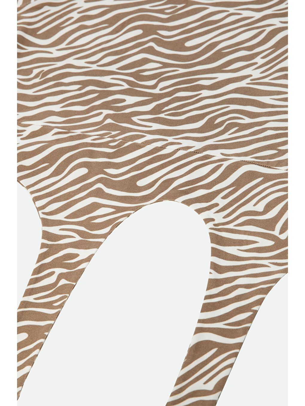 Kahverengi Kadın Pamuklu Önden Bağlamalı Desenli Crop T-shirt Pijama Takımı-3