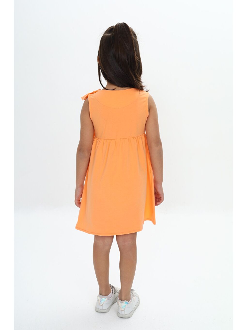 Turuncu Kız Çocuk Fırfır Detaylı Elbise-3