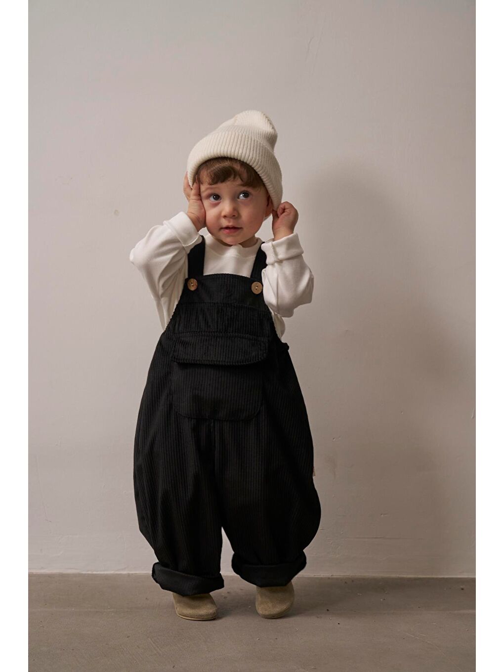 Siyah Childhood Velvet Çocuk Salopet Tulum-1