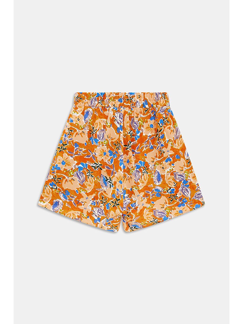 Beyaz Çok Renkli Kadın Beli Lastikli Önü Parçalı Dokuma Şort - Viskon-4