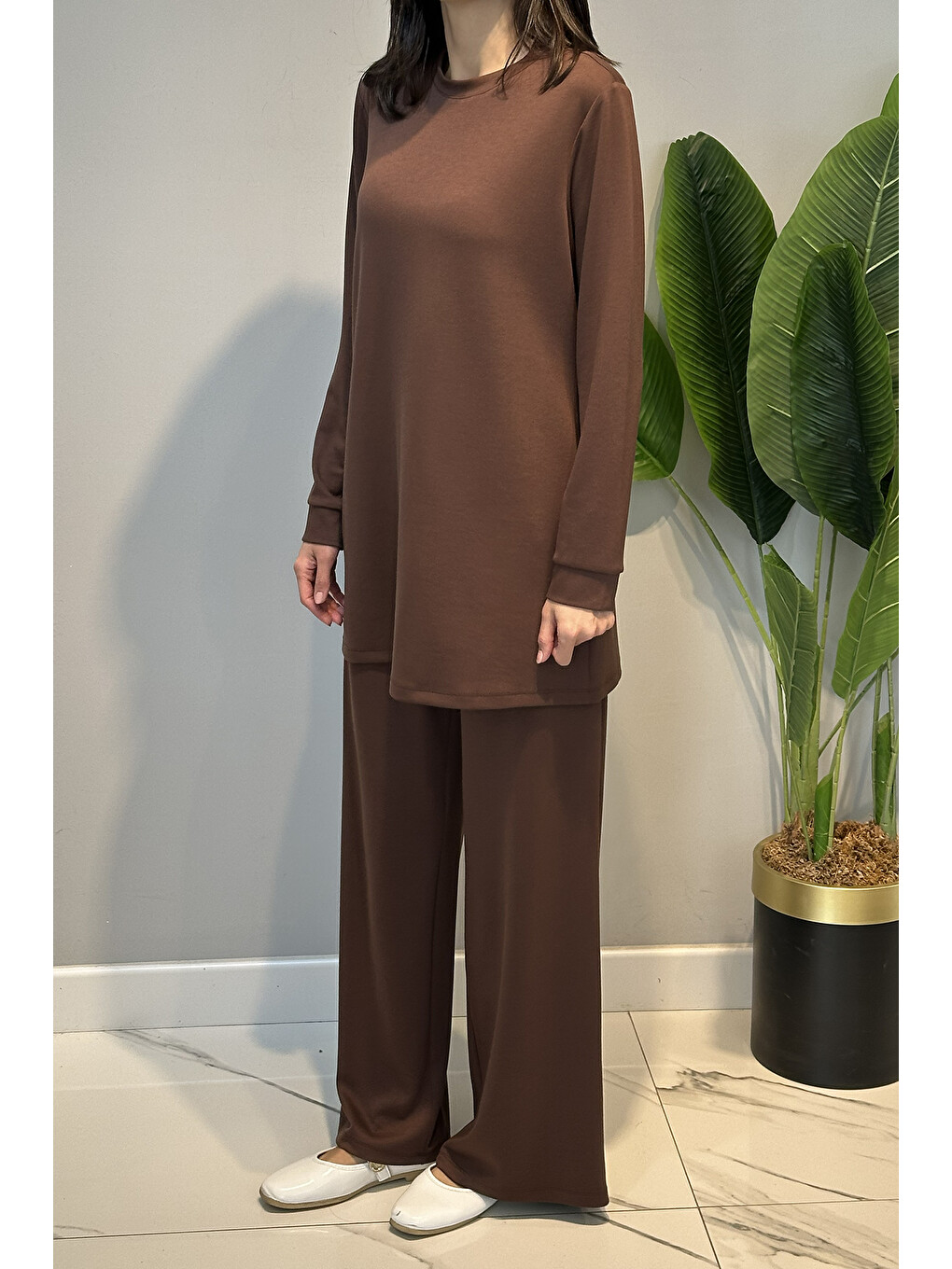 Örme Modal Pantolonlu Takım 19005 Kahverengi-2
