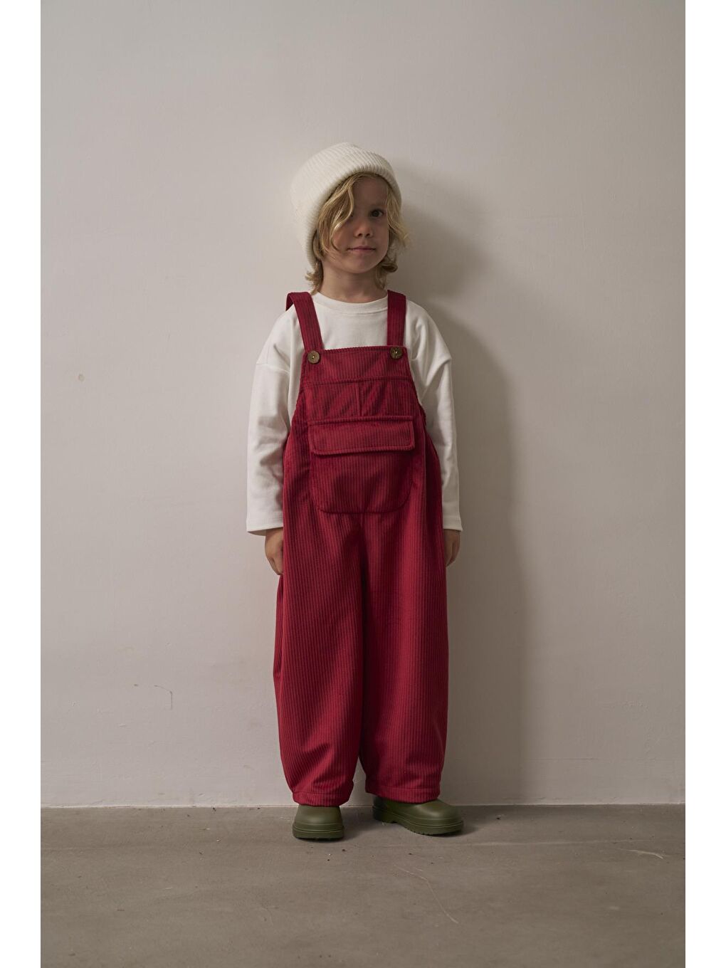 Bordo Childhood Velvet Çocuk Salopet Tulum-5