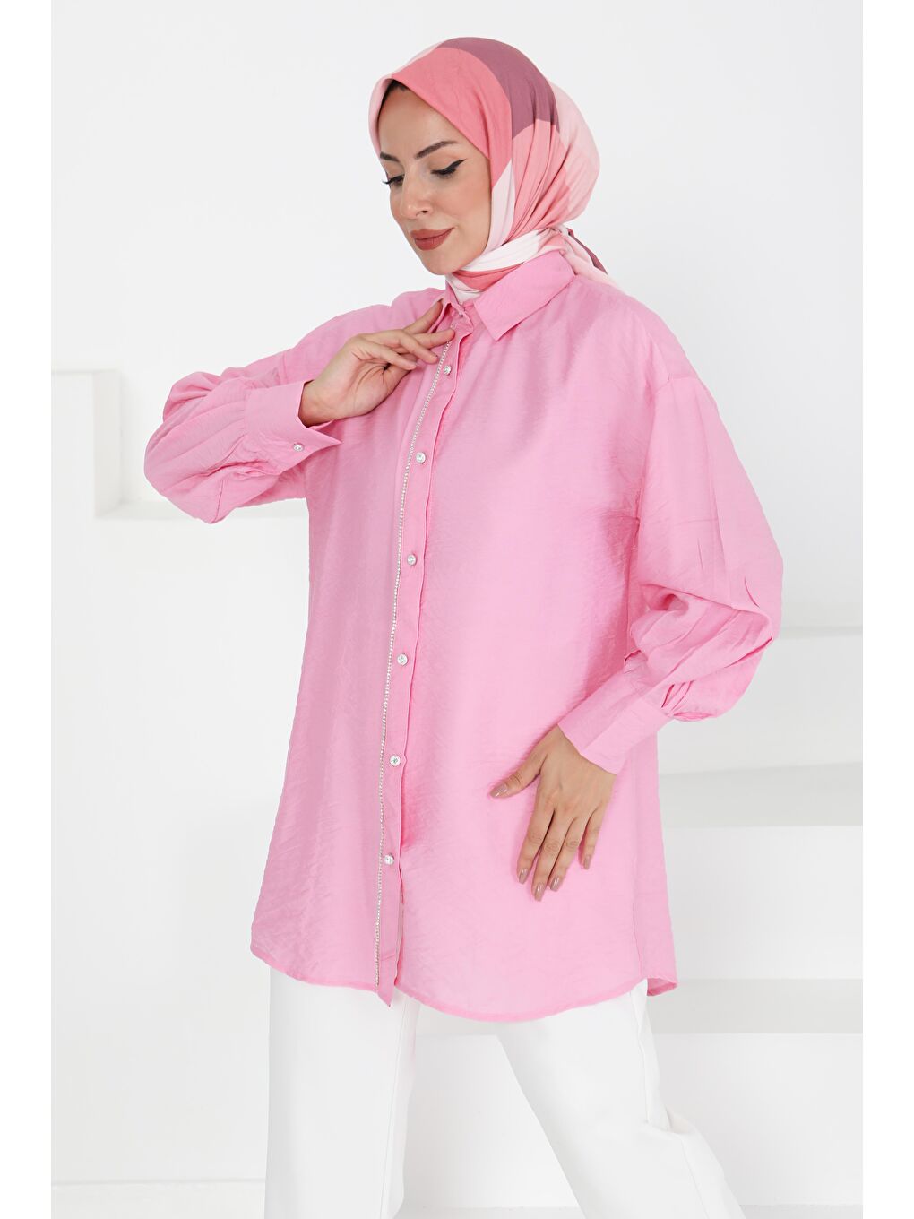 Taş Detaylı Tunik Pembe - 27432