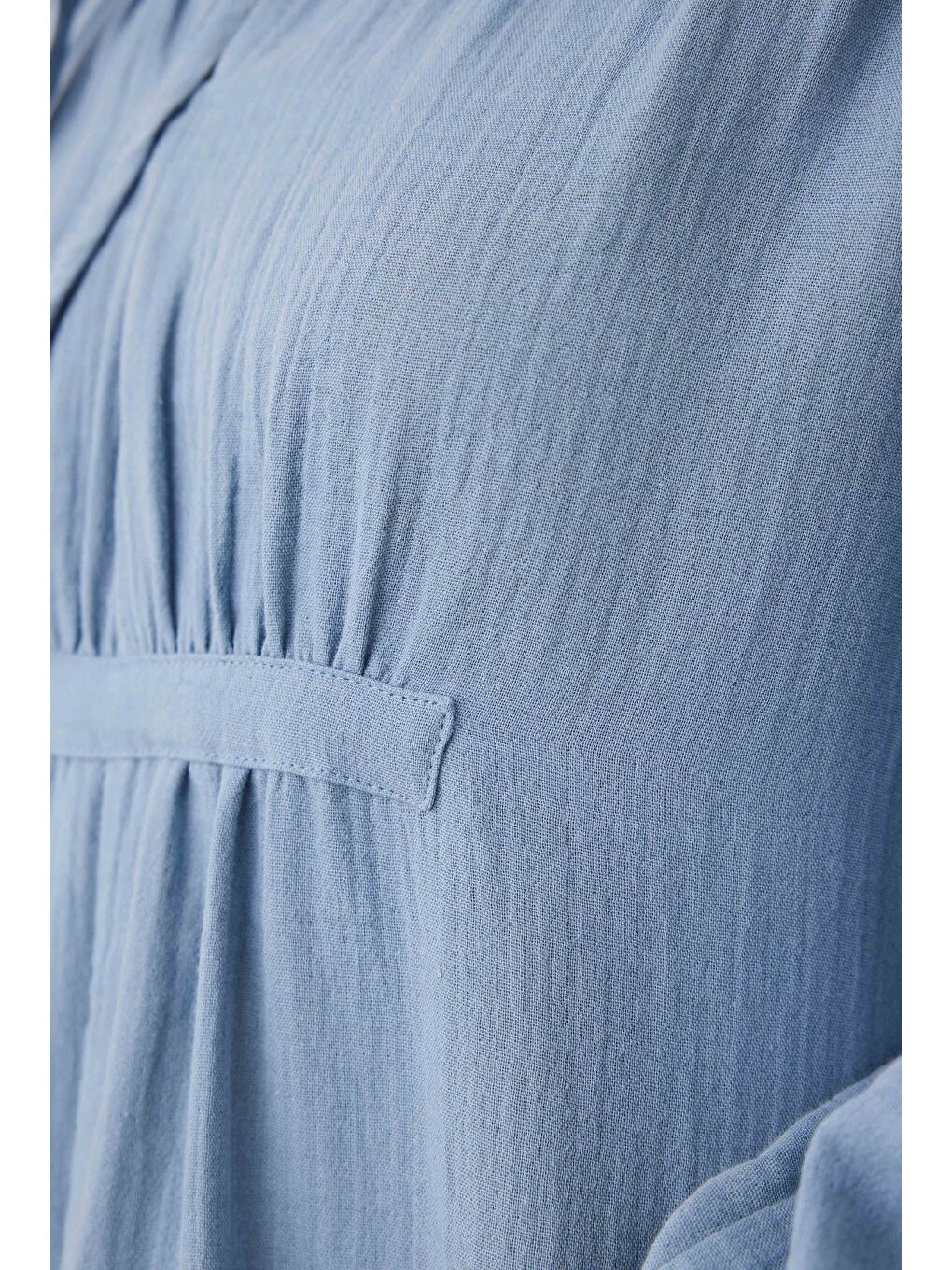 Çok Büzgülü Müslin Tunik Pastel Mavi-1