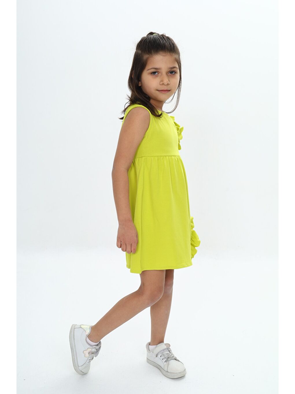 Yeşil Kız Çocuk Fırfır Detaylı Elbise-2