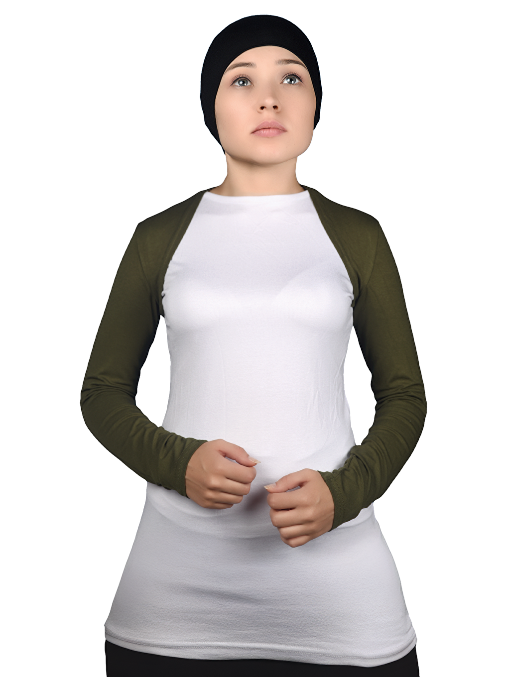 Haki Uzun Kollu Tesettür Bolero-1