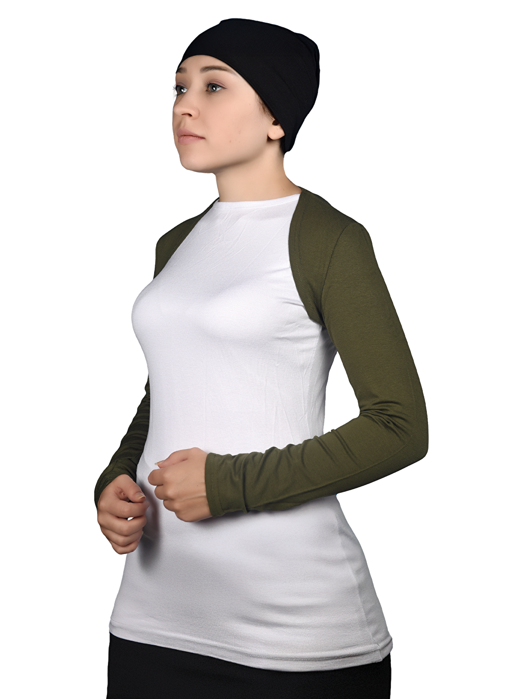 Haki Uzun Kollu Tesettür Bolero-2