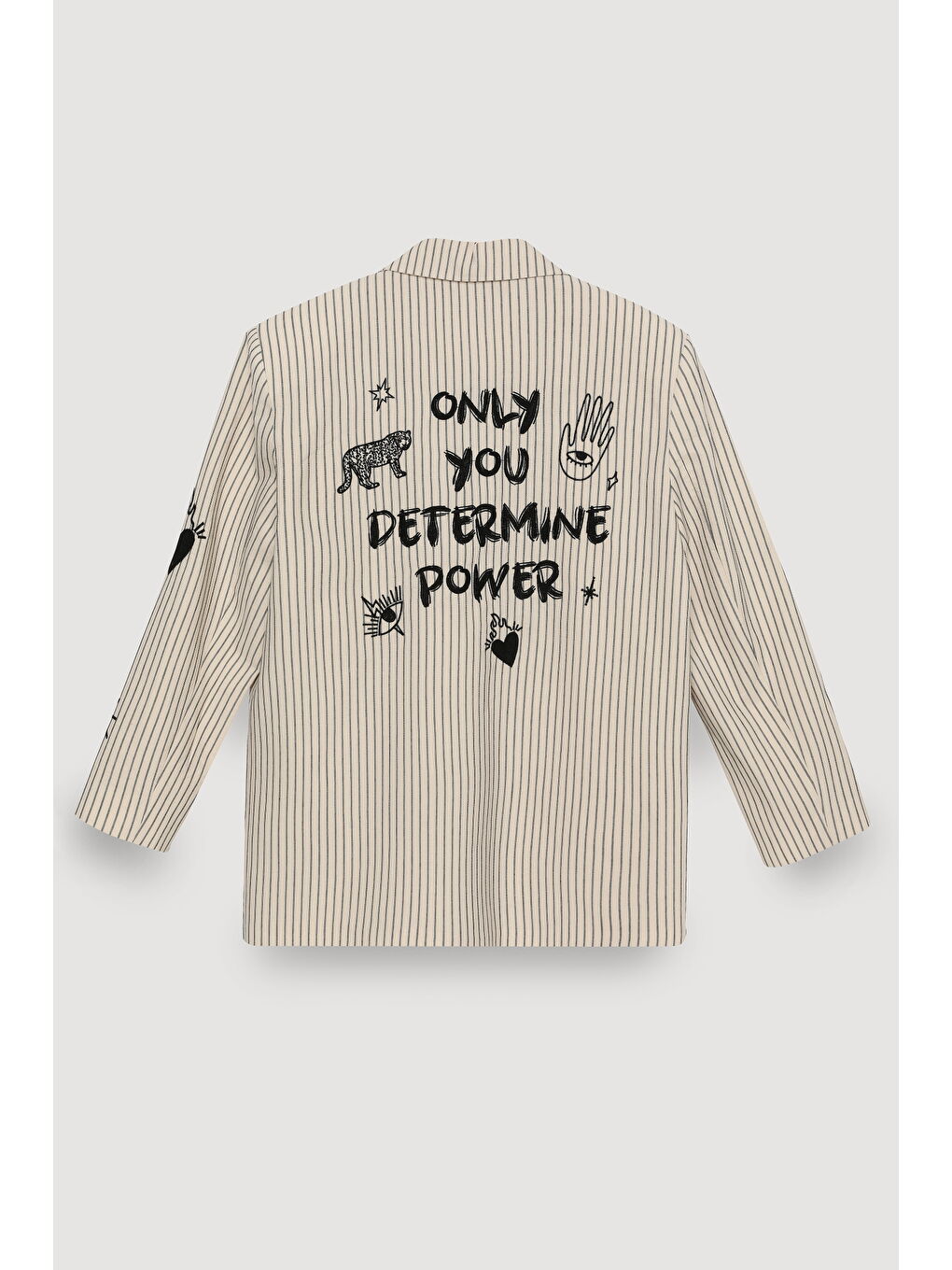 Çizgili Nakışlı Kruvaze Yaka Blazer Ceket Bej-2