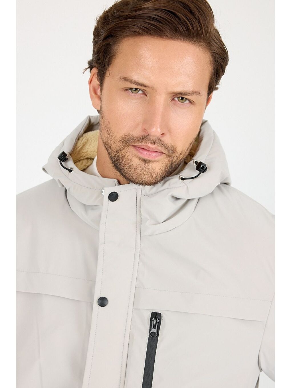 Ekru Vibes x Avmteks Kürklü Kapüşon Detaylı Mont 007-1