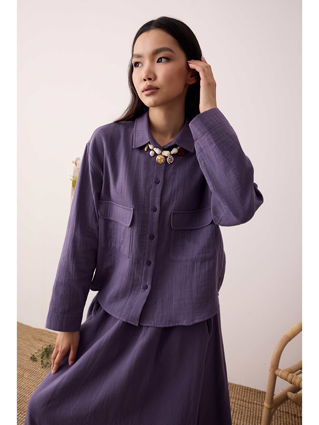 Mor Müslin Cepli Gömlek Menekşe-1