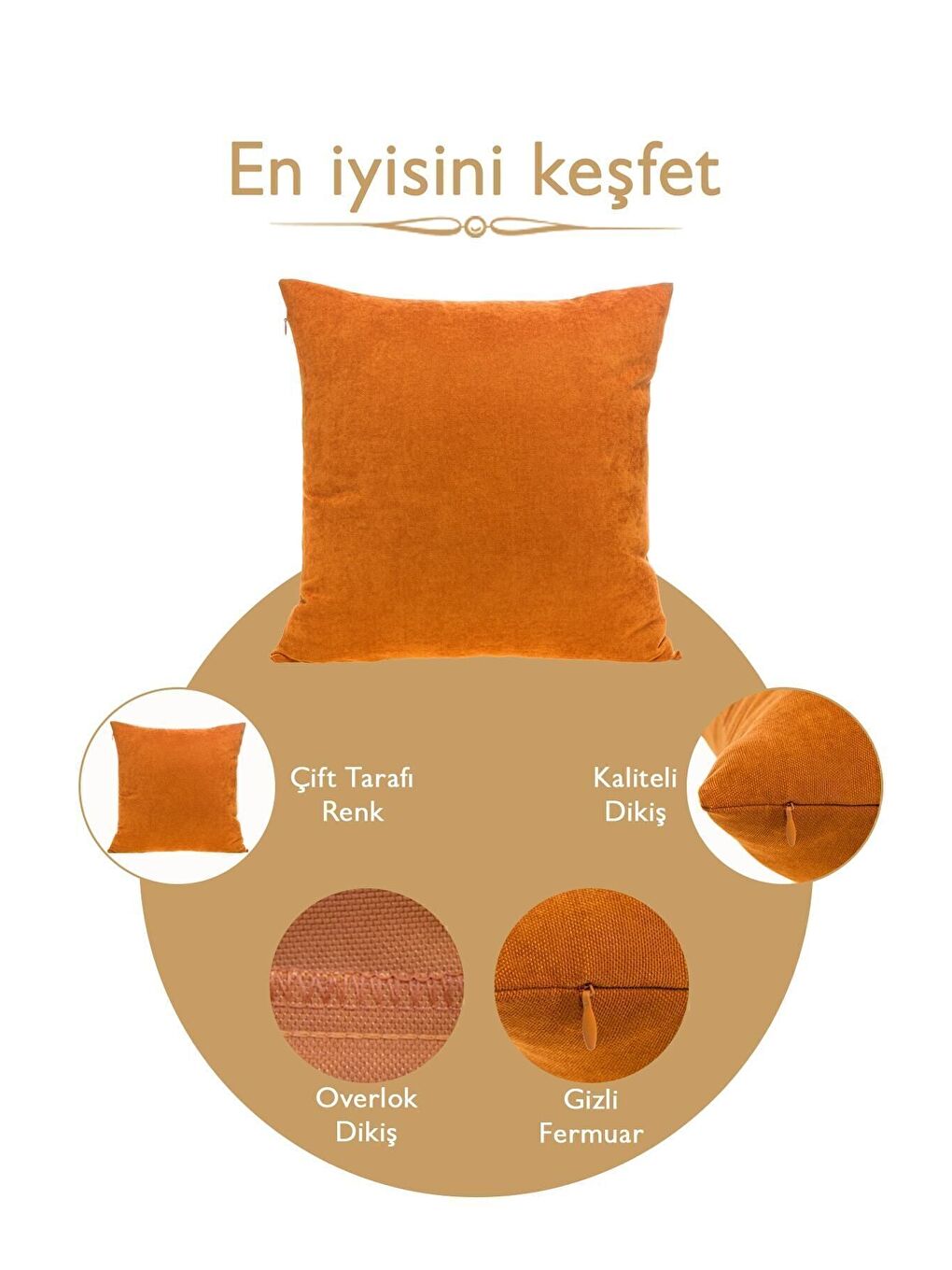 Panoroma Süet Dokulu Düz Punch (Panç) İçin Uygun Turuncu 50X50 Dekoratif Kırlent Kılıfı-6