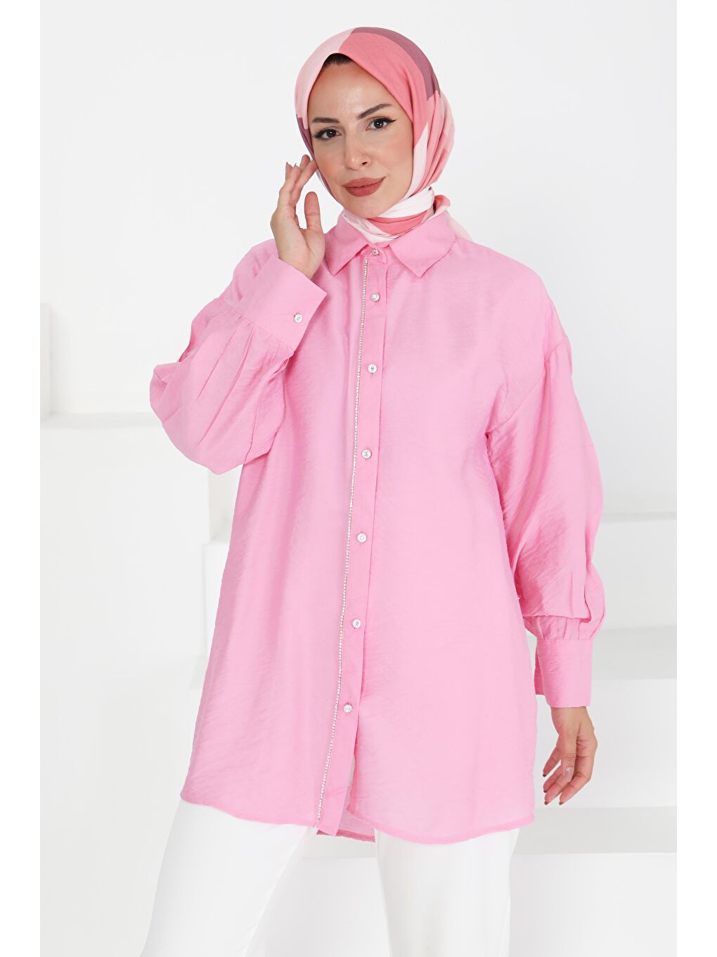 Taş Detaylı Tunik Pembe - 27432-1