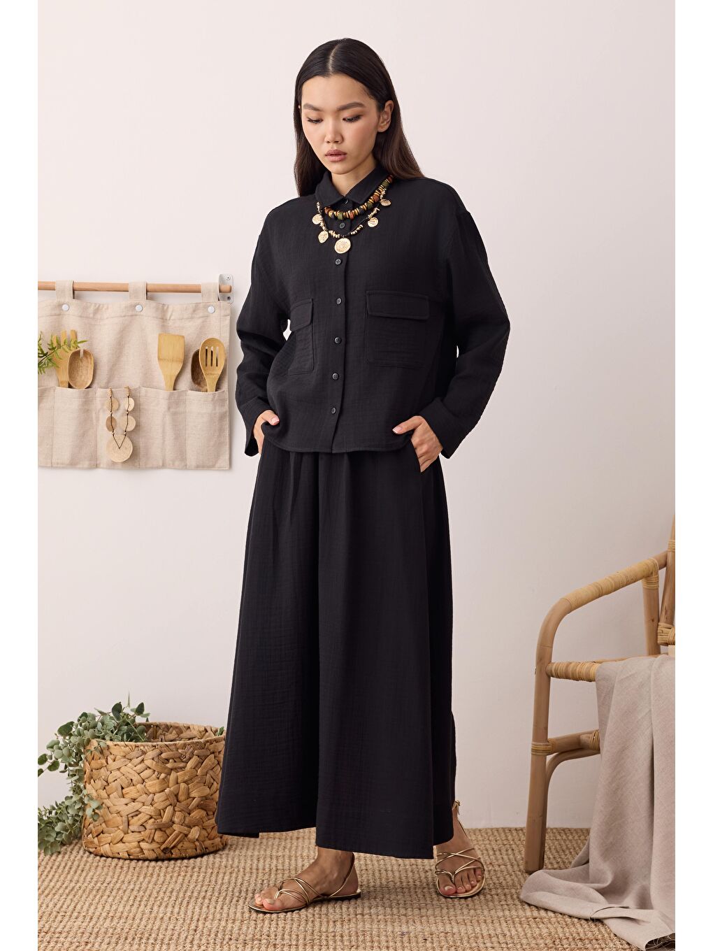 Müslin Cepli Gömlek Siyah-2