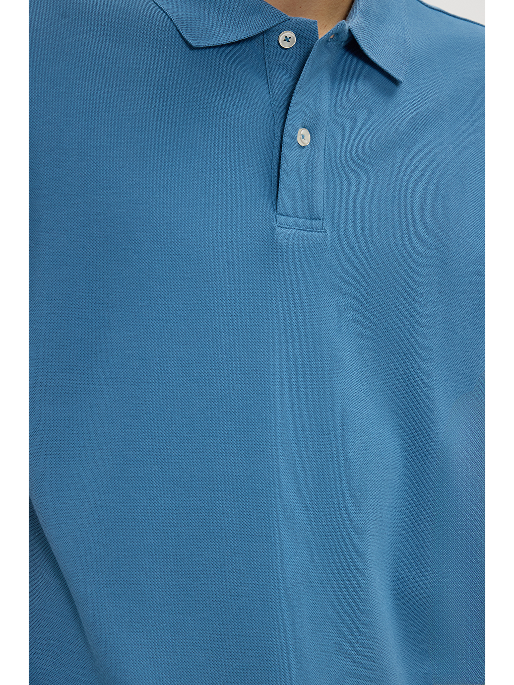 Erkek Regular Fit Klasik Kesim %100 Pamuk Düz Pike Mavi Polo Yaka Tişört-4
