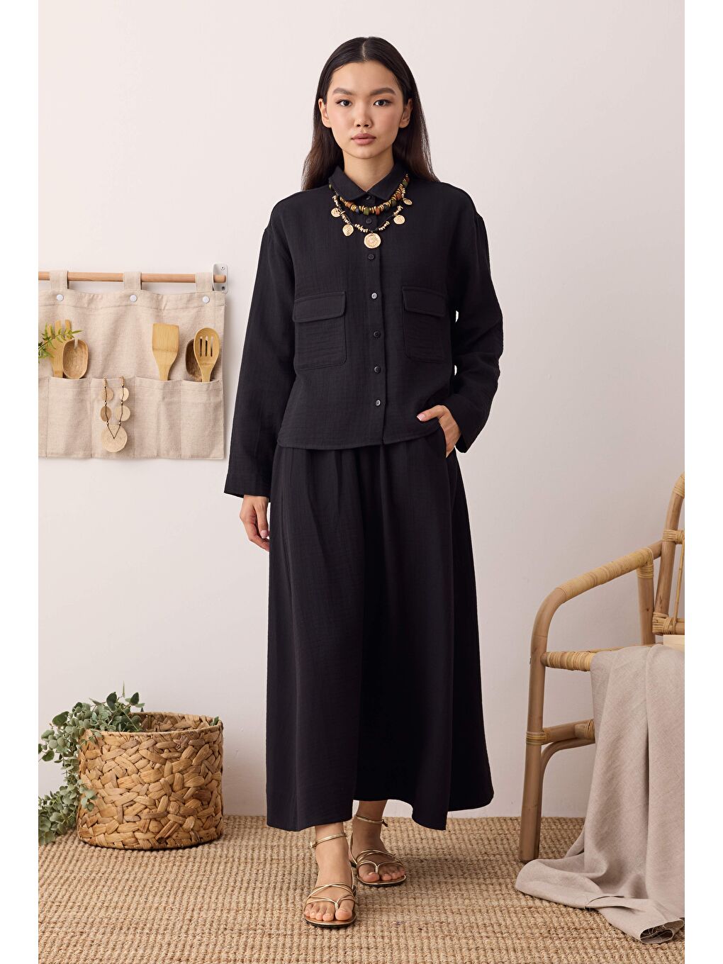 Müslin Cepli Gömlek Siyah-3