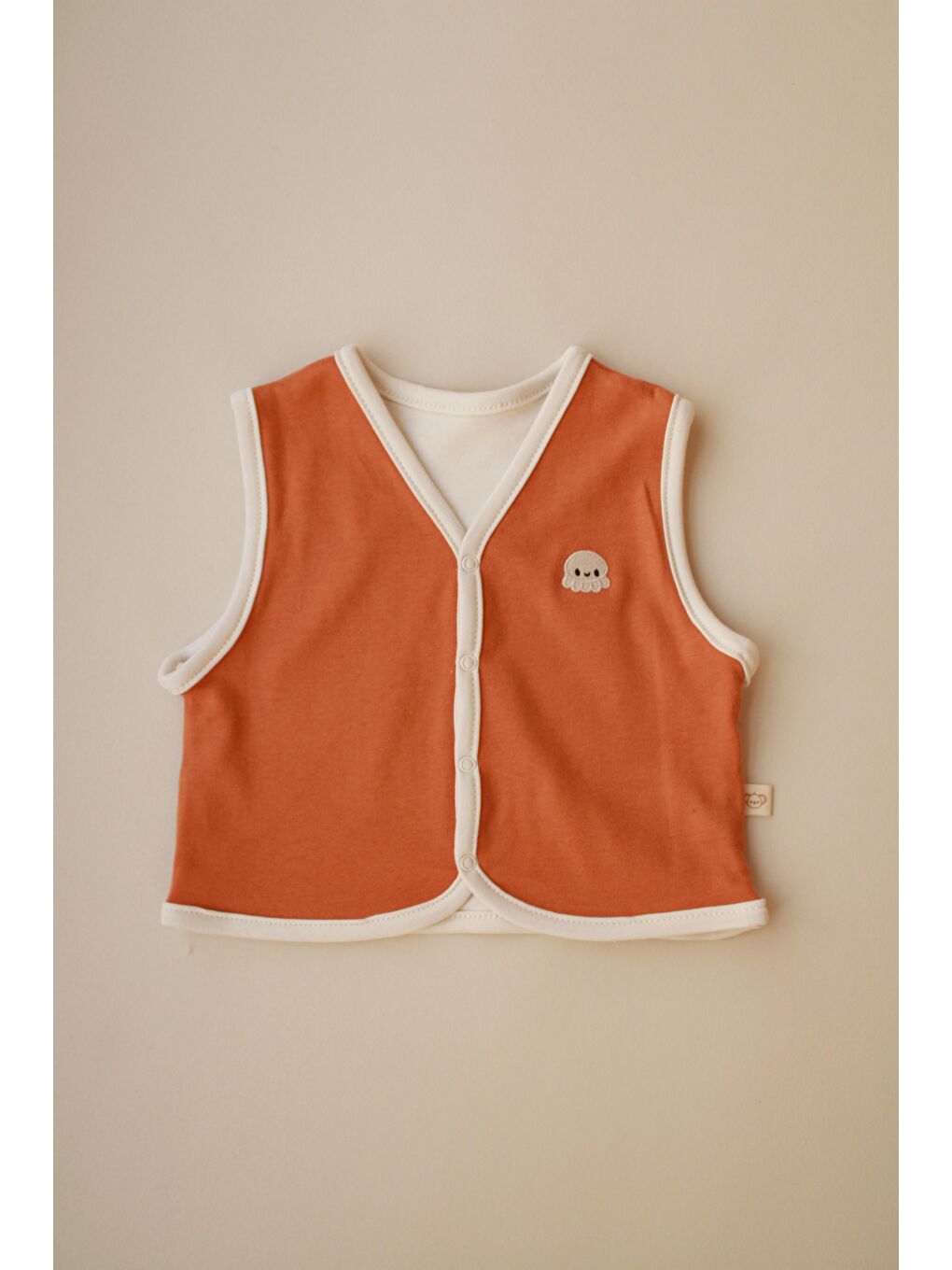 Kahverengi Ahtapot Nakışlı Çift Taraflı Yelek-3