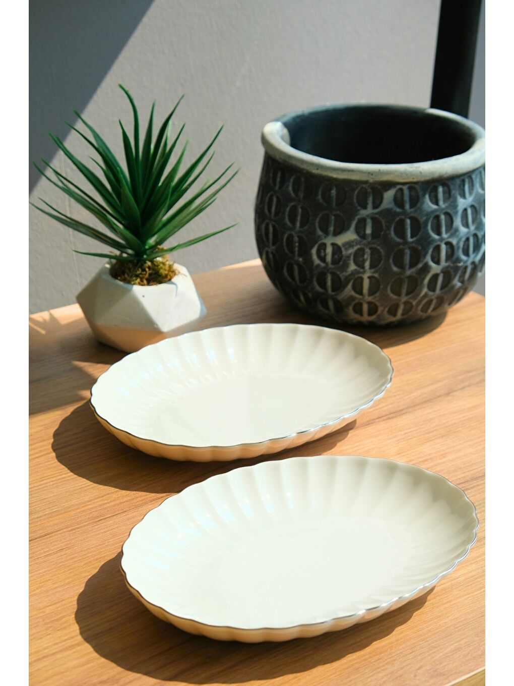 Ekru Bone Luz Platin File Kayık Tabak 27x19cm BNLZF28KY220 2 li-2