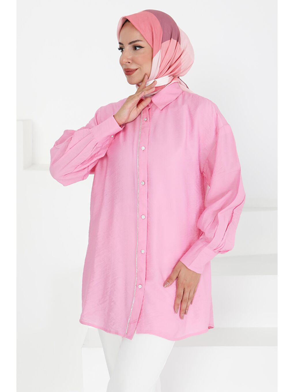 Taş Detaylı Tunik Pembe - 27432-2