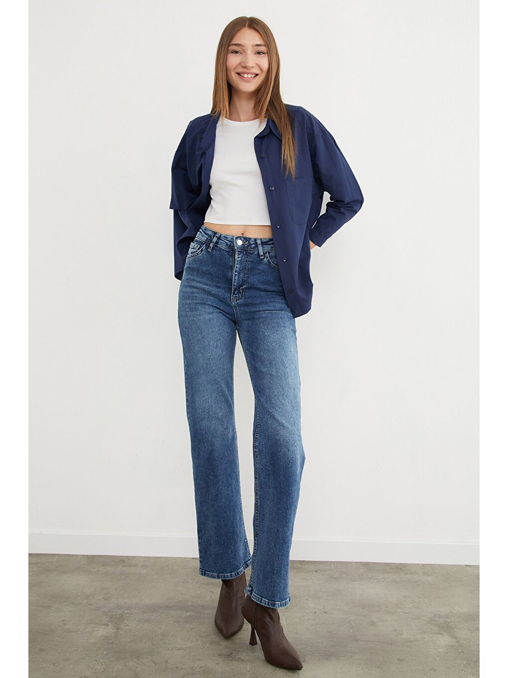 Lacivert Basic Tek Cepli Oversize Gömlek-3