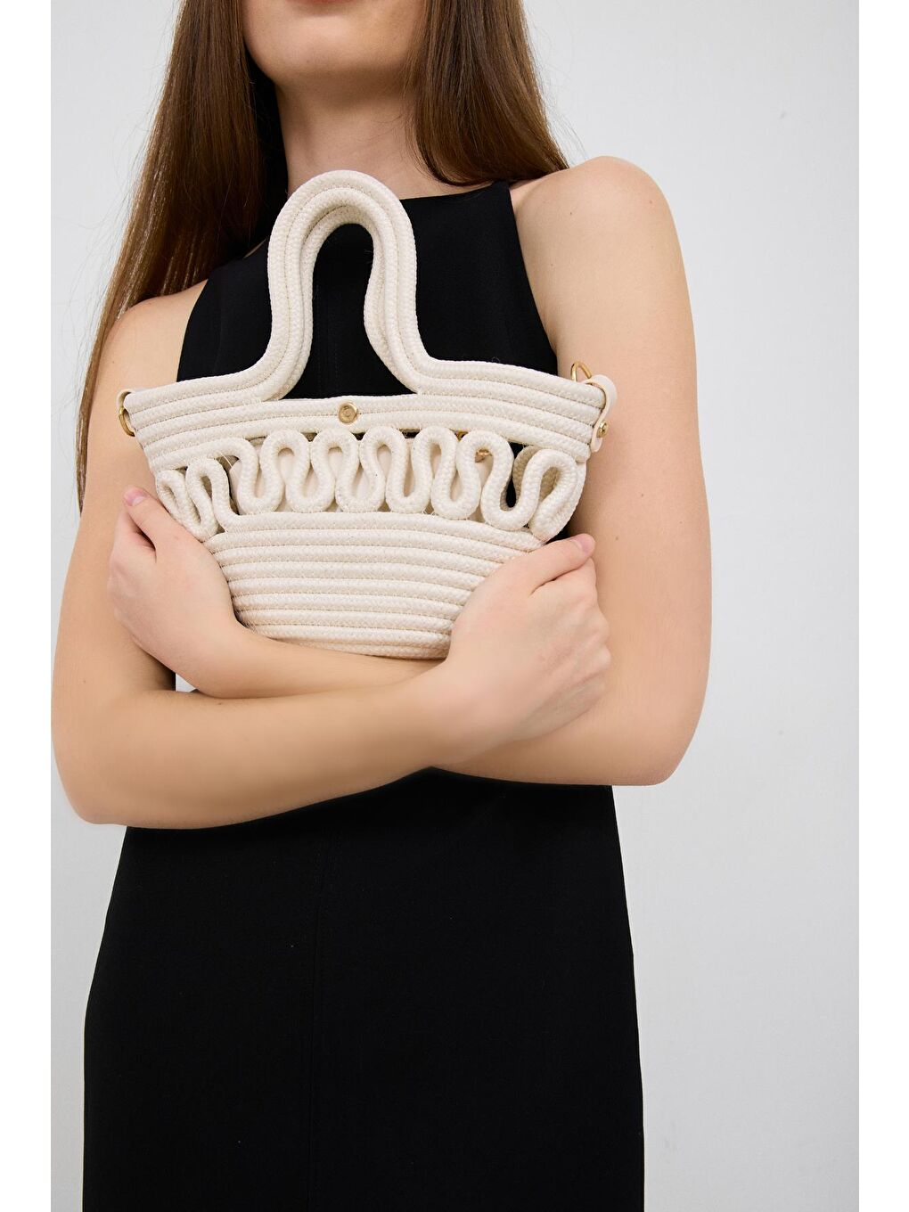 Ekru Ortega Handmade Mini Hasır Çapraz Çanta Krem-1