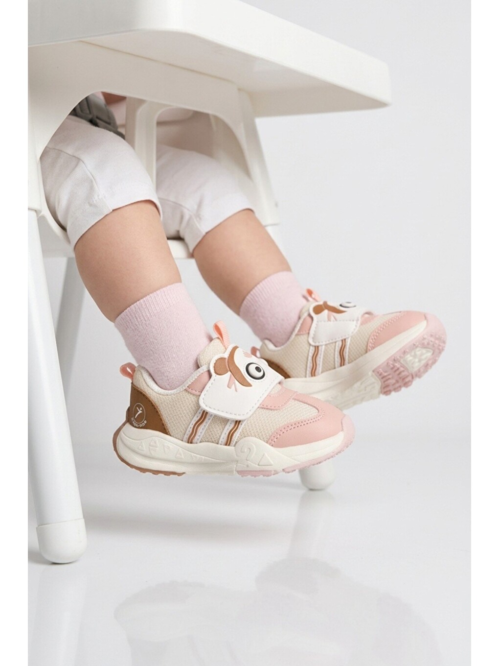Pembe Somon Cırtlı Desenli Anatomik Bebek İlk Adım Spor Ayakkabı Sneaker Orion İa-1