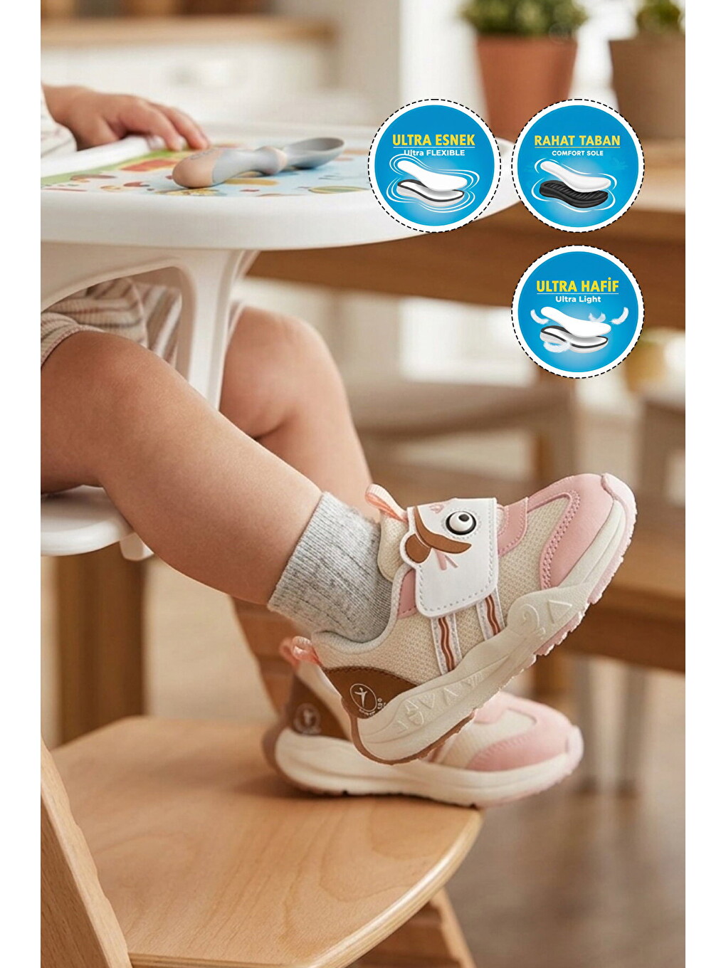 Pembe Somon Cırtlı Desenli Anatomik Bebek İlk Adım Spor Ayakkabı Sneaker Orion İa-2