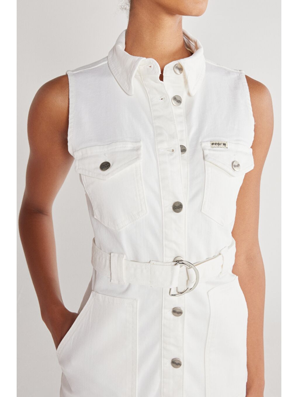 Regular Fit Normal Kesim Kolsuz Beyaz Jean Jean Elbise-5