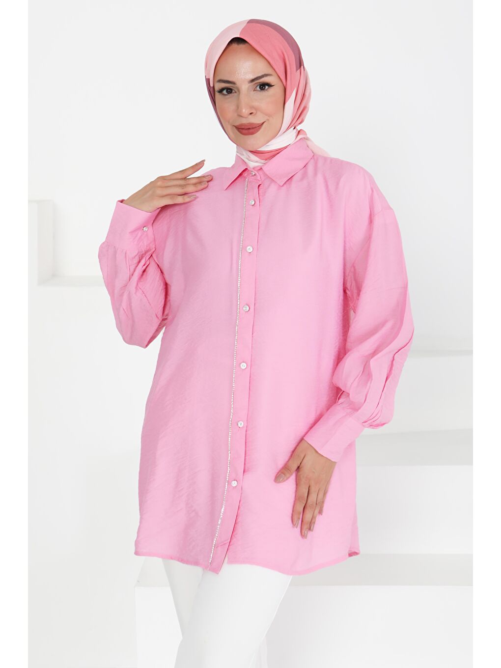 Taş Detaylı Tunik Pembe - 27432-3