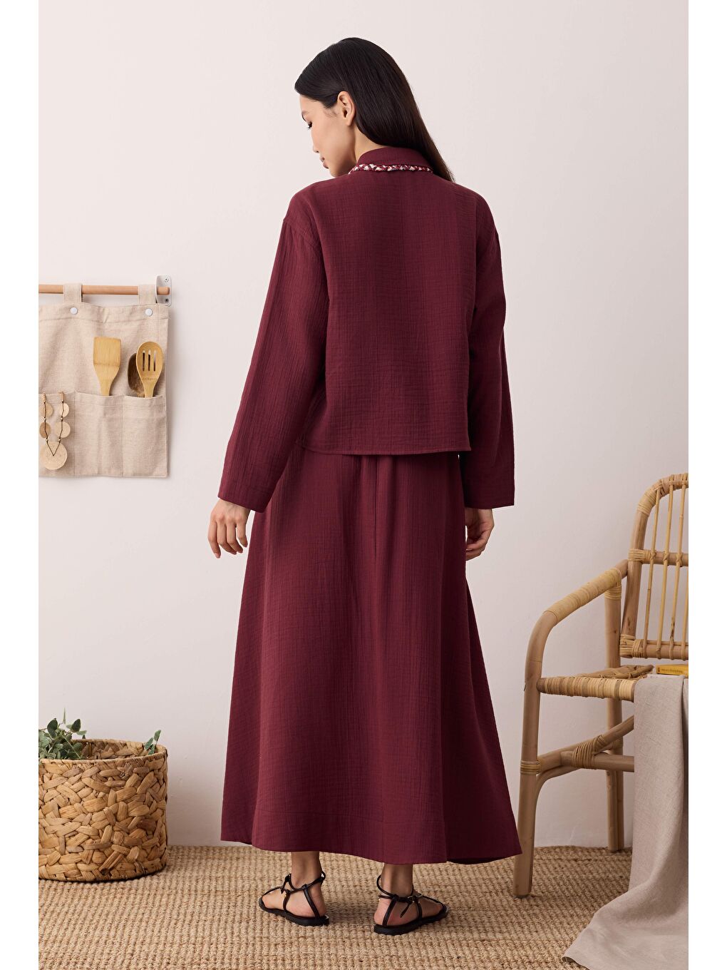 Müslin Cepli Gömlek Bordo-4