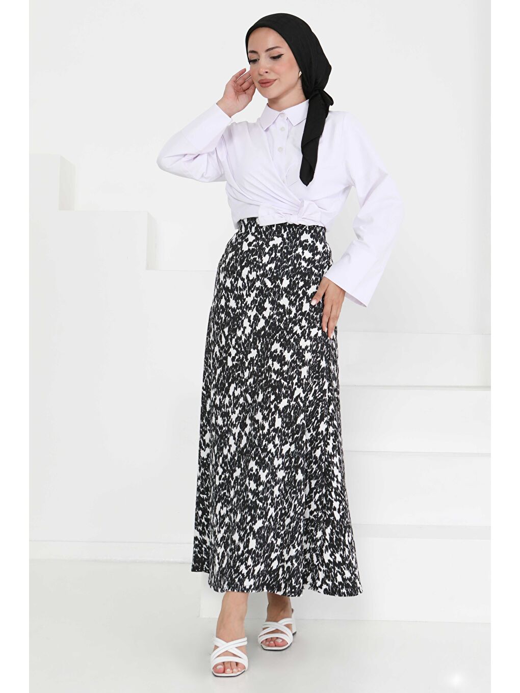 Desenli Kiloş Etek Siyah - 27373-2