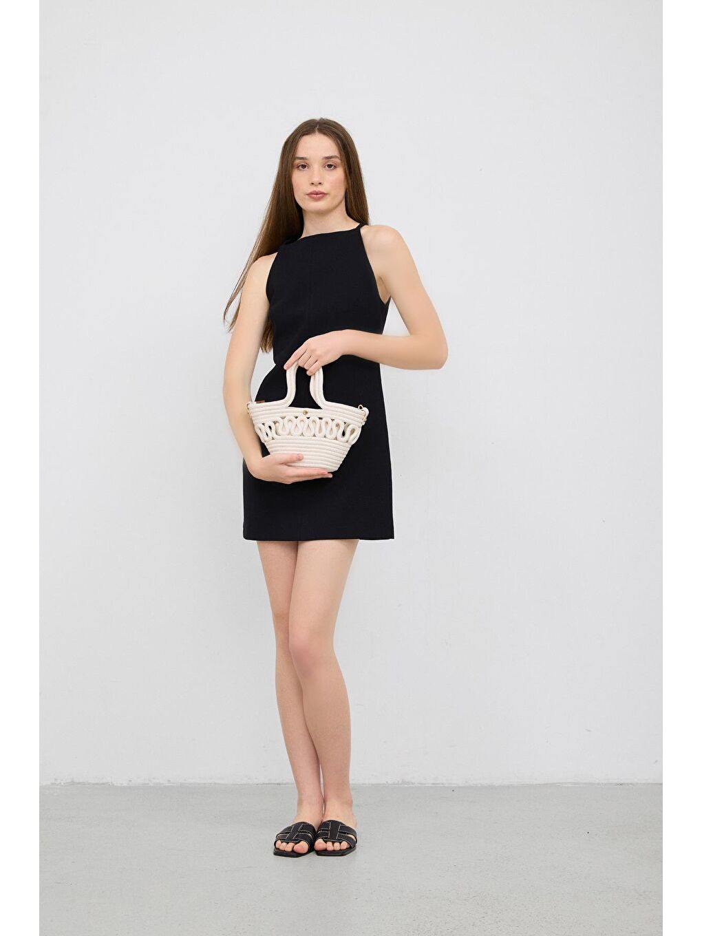 Ekru Ortega Handmade Mini Hasır Çapraz Çanta Krem-3