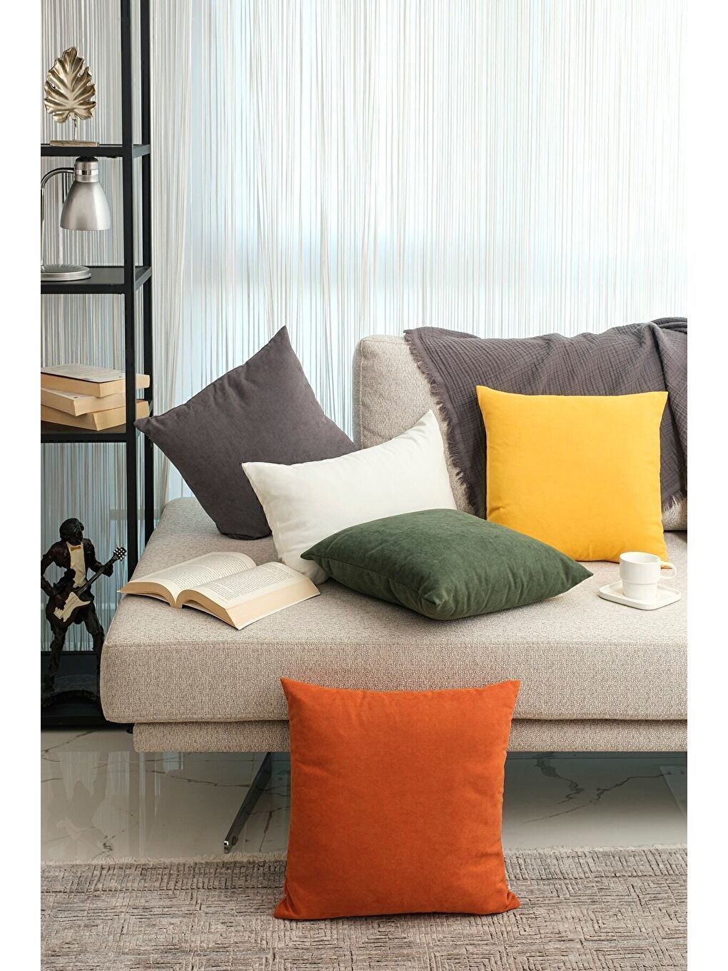 Kahverengi Panoroma Süet Dokulu Düz Punch (Panç) İçin Uygun Kiremit 50X50 Dekoratif Kırlent Kılıfı-3