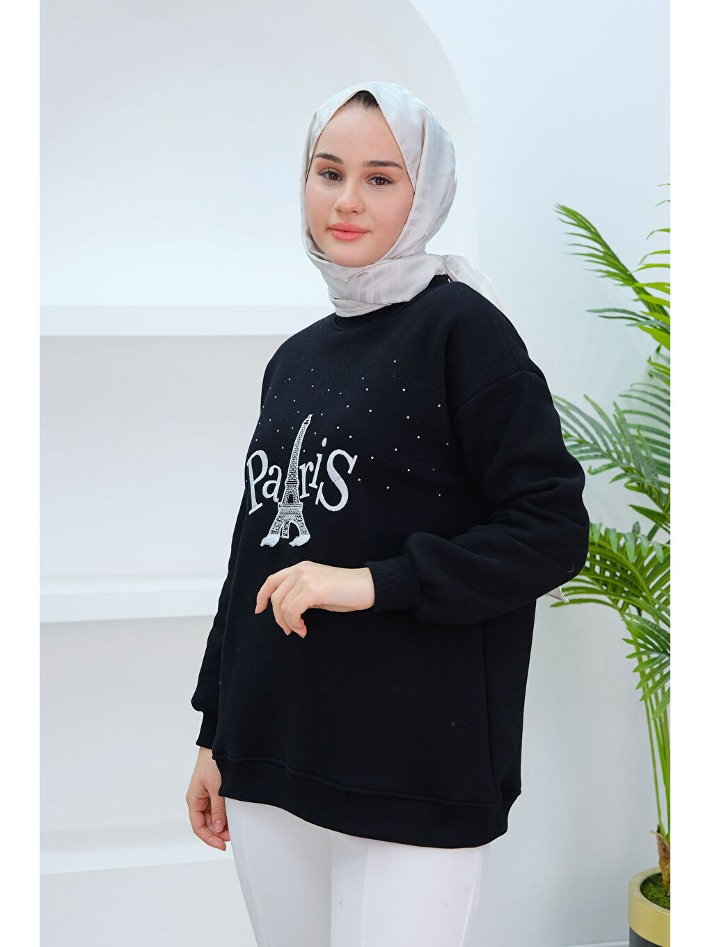 Locco Moda Taş Ve Nakış Detaylı Oversize Sweat Siyah - 3