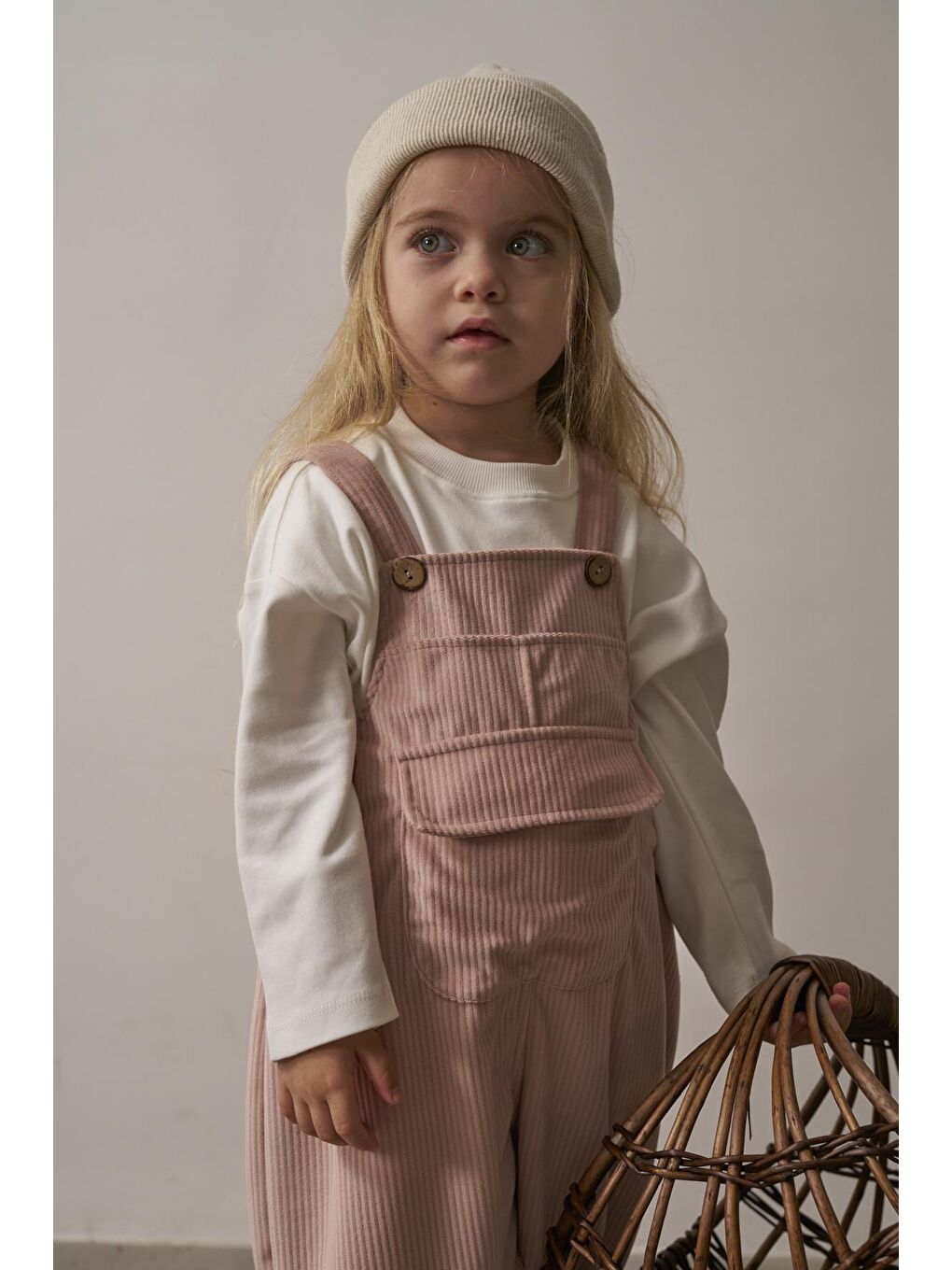 Pembe Pudra Childhood Velvet Çocuk Salopet Tulum-1