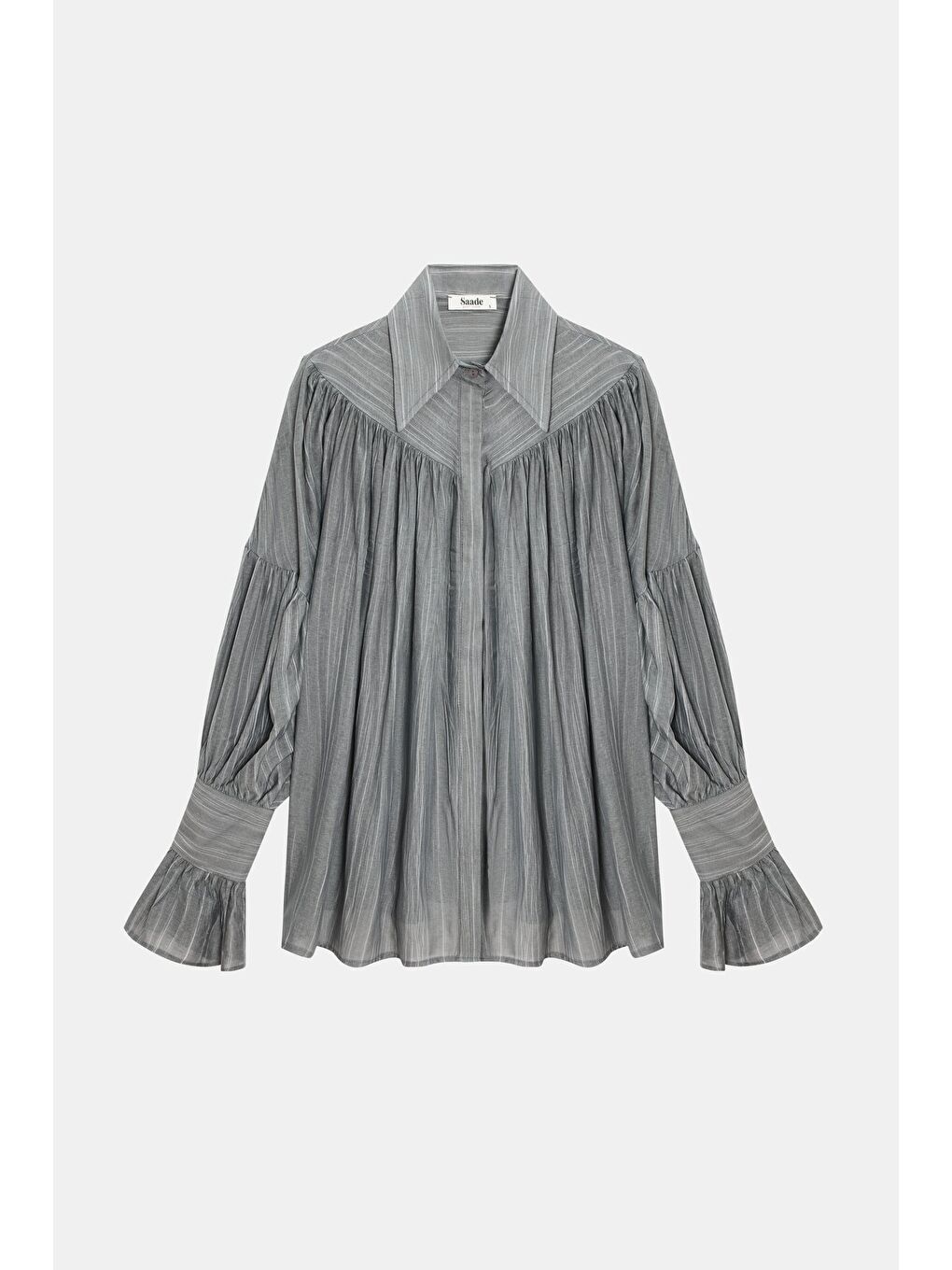 Antrasit Kadın Oversize Büzgülü Düşük Omuz Dokulu Gömlek - Manşet Detaylı-5